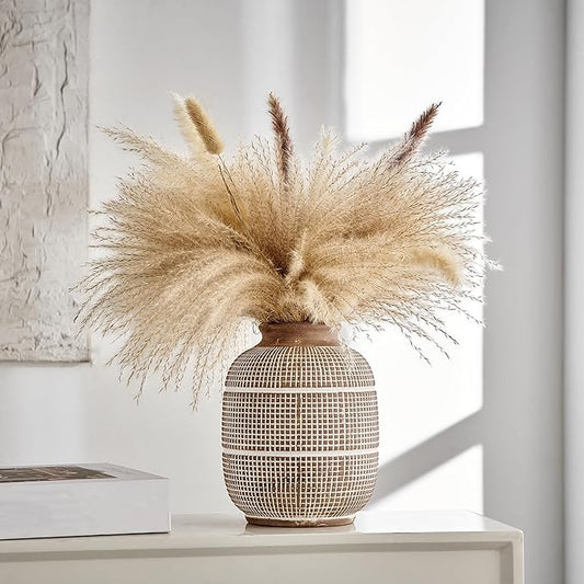 AWNR Terracotta Vase Farmhouse Decor: Rustic Ceramic Decorative Vase for Flowers Vintage Stoneware Flower Vase for Home Decor Living Room Dining Table Centerpieces Decortion