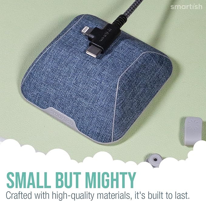 Smartish® Magnetic Cord Holder - Cable Wrangler Organizer Stocking Stuffer with Magnet Clips for Charger Management on Desktop, Nightstand for USB-C + Lightning - Blue Jeanie