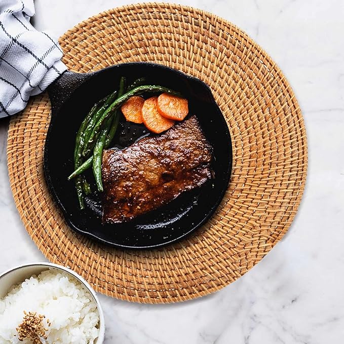 Natural Rattan Woven Placemats Round Tableware Mats Anti Slip Place Mat Multifunctional Placemat 30cm