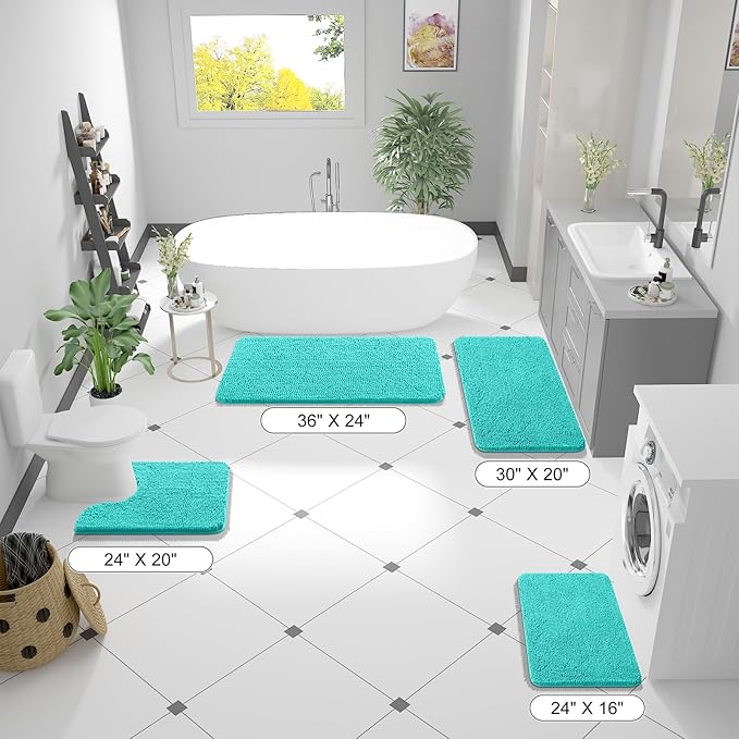 OLANLY Bathroom Rugs 44x24, Extra Soft Absorbent Chenille Bath Rugs, Rubber Backing Quick Dry, Machine Washable Bath Mats for Bathroom Floor, Tub and Shower, Home Decor Accessories, Teal