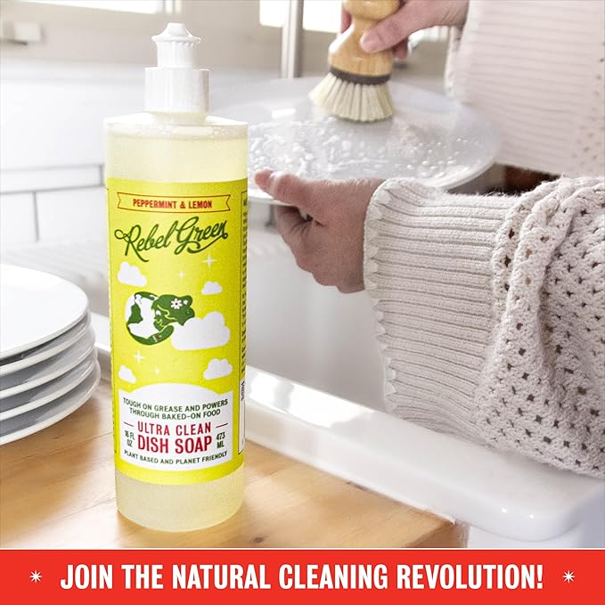 Rebel Green Super Deluxe Dish Soap - Natural Dishwashing Soap - Liquid Dish Detergent - Sustainable Dish Liquid Unscented - (16 oz Bottles, 2 Pack)