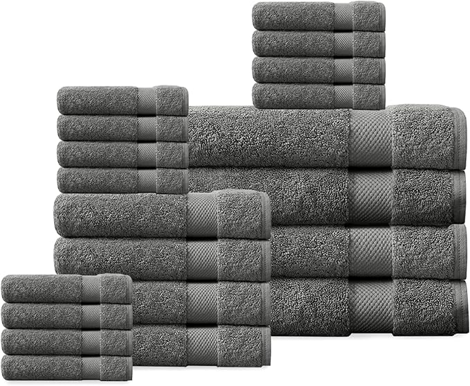 Delara Organic Cotton Luxuriously Plush Bath Towel 20 Piece Set|GOTS & Oeko-TEX Certified|Premium Hotel Quality Towels|Feather Touch Technology|650 GSM Long Staple|Soft, Quick Dry & Ultra-Absorbent