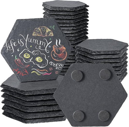 36 Pieces Slate Coasters Bulk, 4 Inch Hexagonal Blank Black Stone Coaster for Drinks Natural Handmade Hexagon Rock for Laser Engraving, Gifts, Engraver, Wedding, Christmas, Home Decor