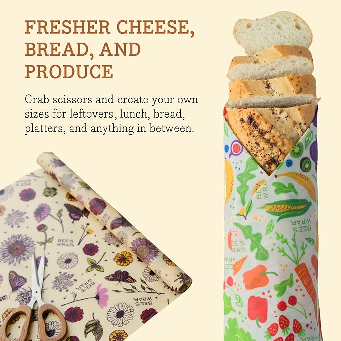 Bee's Wrap Beeswax Wraps for Food - Cut to Size 14x52" Wax Paper Roll - Made in USA Reusable Waxed Paper & Bowl Covers - Organic & Eco-Friendly Alternative to Aluminum Foil, Garden Party