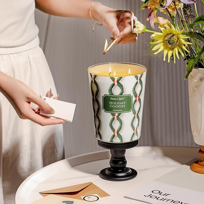 HomeLights Holiday Cookies Scented Candles | 34oz Soy Candles Rustic Modern 3-Wick Large Candle Jars | Ideal Candle Gifts for Events, Home Decor Stress, Relief & Relaxation