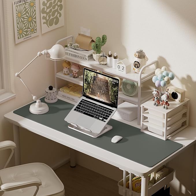 Aothia Leather Desk Pad Protector, Office Desk Mat, Large Mouse Pad, Laptop Desk Pad, Non-Slip PU Leather Desk Blotter, Waterproof Desk Writing Pad for Office and Home (Jungle Green, 55" x 17")