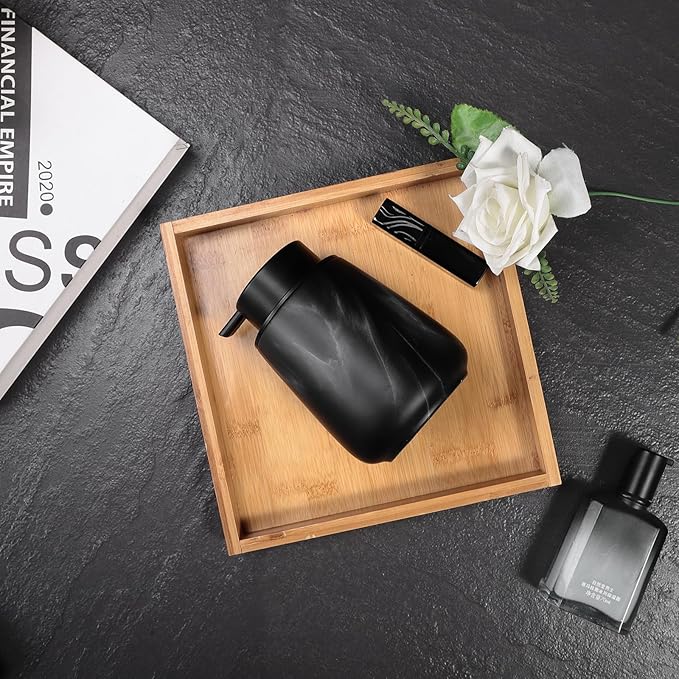 12Oz Foaming Hand Soap Dispenser - Ceramic Bathroom Foam Soap Dispenser with Easy-to-Press Black Pump, Refillable Lotion Hand Soap Dispenser, Dish Soap Dispenser for Kitchen, Marble Black