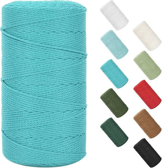 Natural Cotton Macrame Rope - 2mm x 380Yards (1140Feet), 2 Strands Twisted Macrame Cotton Cord for Wall Hanging, Plant Hangers, Crafts, Gift Wrapping and Wedding Decorations, Lake Green