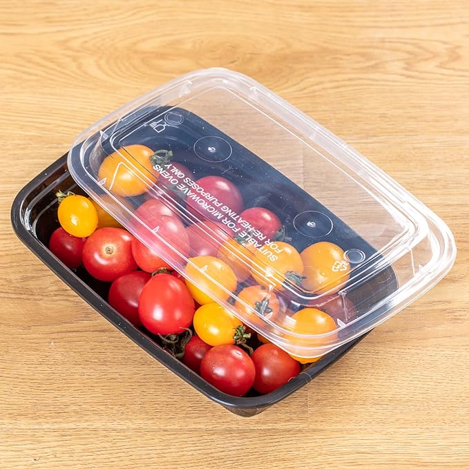 50 Pack (100-Piece) 32 oz Meal Prep Containers Reusable with Lids, Sturdy Leakproof & Food Safe, Microwave, Freezer, Dishwasher Safe Prep Containers, To Go Take Out Plastic Food Storage