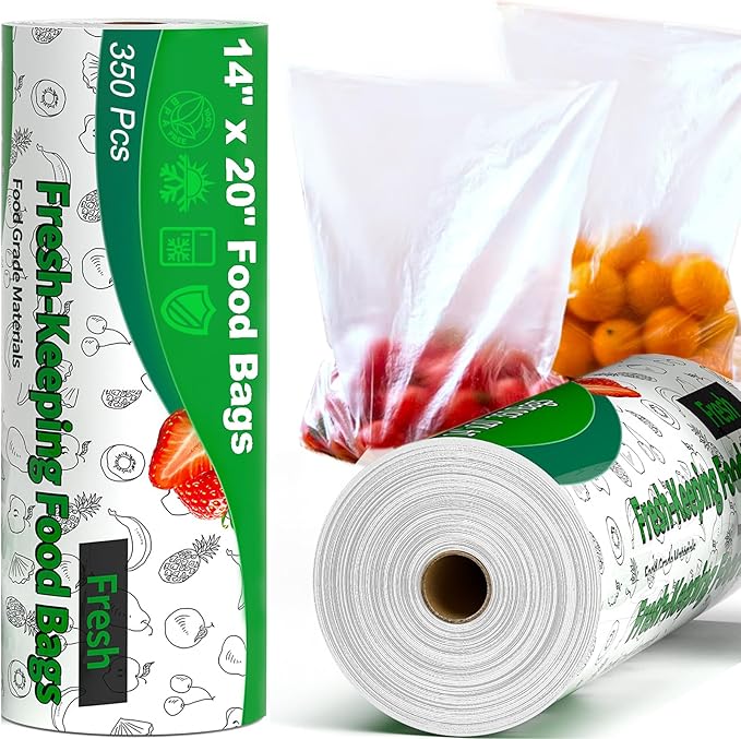 Food Bag, 14" X 20" Plastic Produce Bags Roll, Fresh-Keeping Clear Plastic Bag for Food, Fruit, Vegetable, Bread, Kitchen, freezer, Supermarket, 350 Produce Bags/Roll (2 Rolls)