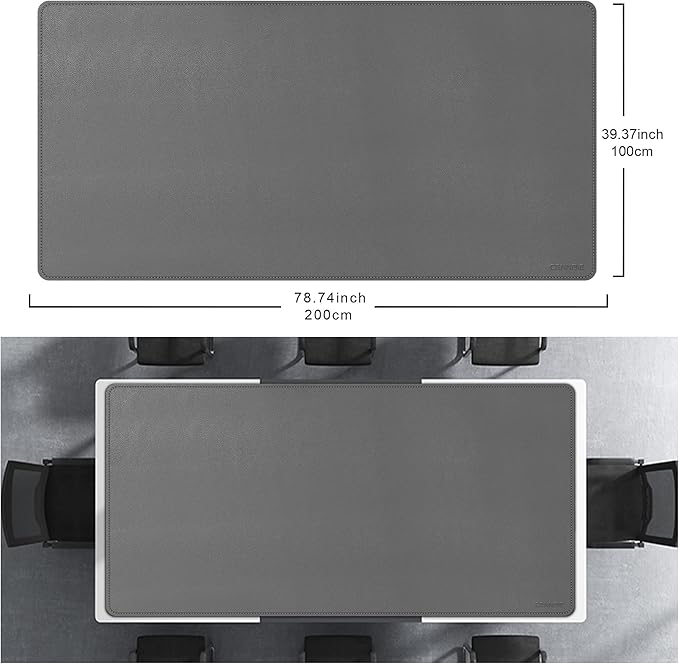 CENNBIE MAX200 78.7" x 39.4" Leather Desk Mat, Extra Large Desk Pad Blotter Protector, Extended Table Pad, Waterproof PU Leather Desk Mat on top of desks Large for Office and Home (Grey)