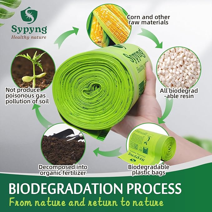 Compostable Kitchen Trash Bags 8-10 Gallon (50-Pack) – Heavy-Duty, 1.1 Mil Thick, 100% Biodegradable Bag for Medium to Large Bins. ASTM D6400, BPI & OK Compost HOME Certified Eco-friendly & Recyclable