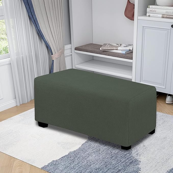 Easy-Going Stretch Ottoman Cover Folding Storage Stool Furniture Protector Soft Rectangle slipcover with Elastic Bottom(Ottoman Large,Olive Green)