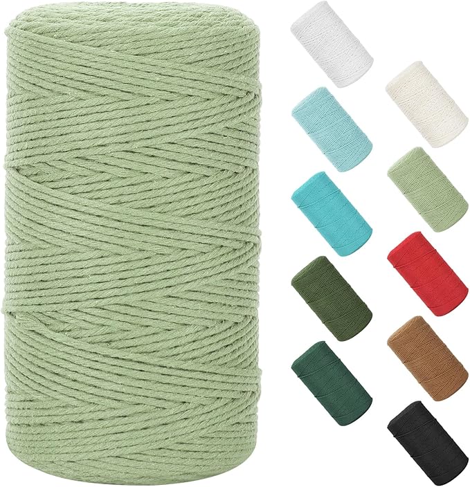 Natural Cotton Macrame Rope - 2mm x 380Yards (1140Feet), 2 Strands Twisted Macrame Cotton Cord for Wall Hanging, Plant Hangers, Crafts, Gift Wrapping and Wedding Decorations, Bluish Green