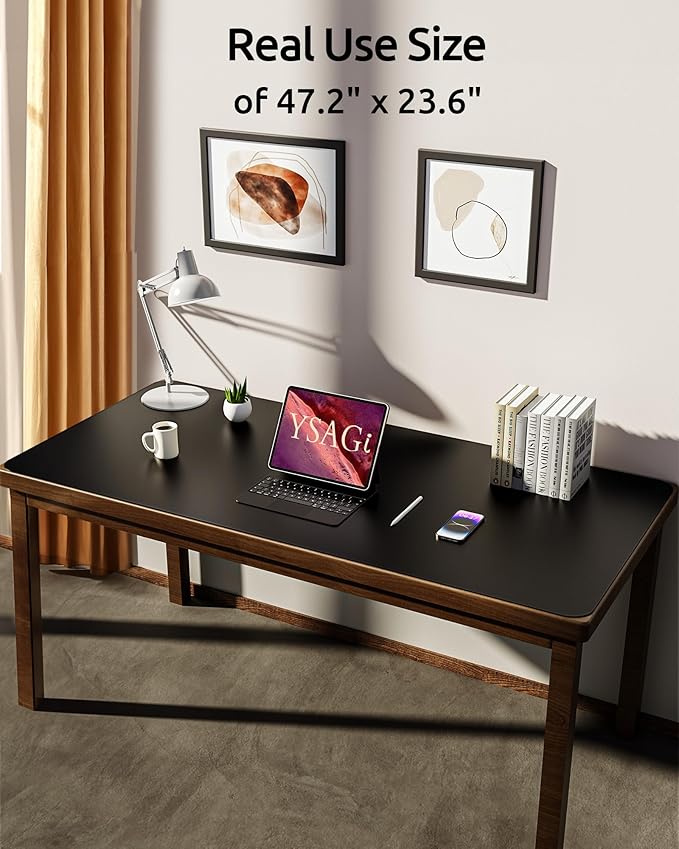 YSAGi Leather Desk Protector, Office Mat, Large Mouse Mat, Non-Slip PU Leather Blotter, Laptop Desk Pad, Waterproof Writing Pad for Office and Home (Black, 47.2" x 23.6")