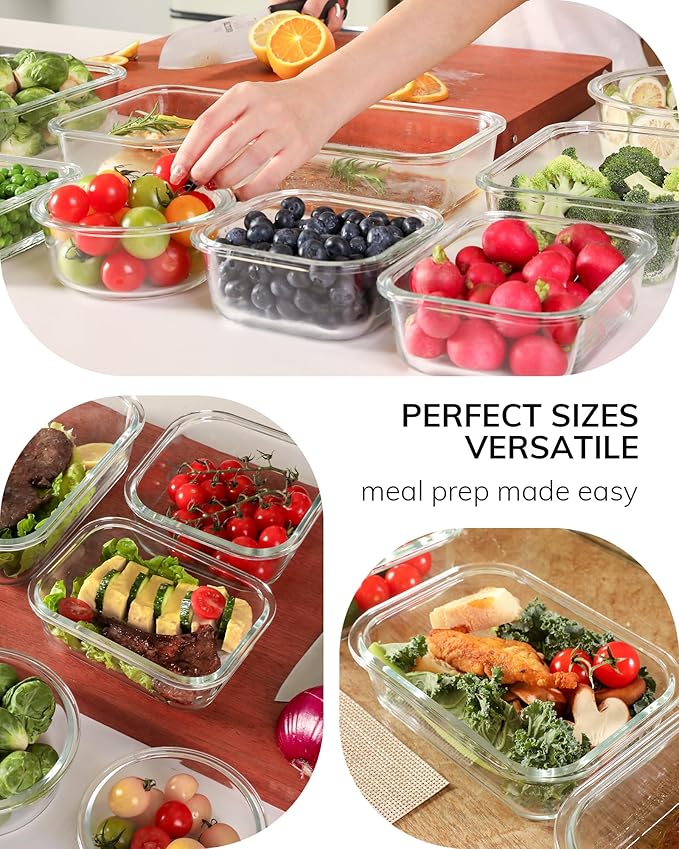 2-Pack Glass Food Storage Containers with Tempered Lids (630ml/2.7cup) - Airtight Snap Lock, Microwave & Oven Safe (-4℉~ 950°F), Freezer to Baking Dish, BPA-Free, Gift Box (Gray)