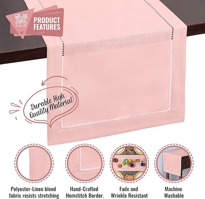 Blush Pink Table Runner – Light Pink Table Runner for Dining, Weddings, or Home Decor – Elegant Rose Gold Runners for Tables, Perfect for Modern and Farmhouse Styles (14 x 108 Inches Long)