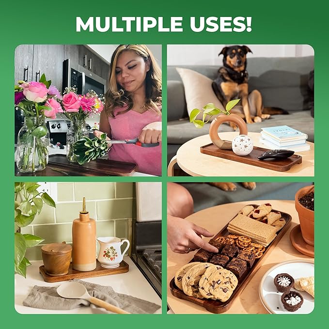 Large Solid Acacia Wood Serving Trays (17 x 6.5 inches) Rectangular Wooden Serving Platters for Home Decor, Food, Vegetables, Fruit, Charcuterie, Appetizer Serving Tray, Cheese Board (Set of 3 Plates)