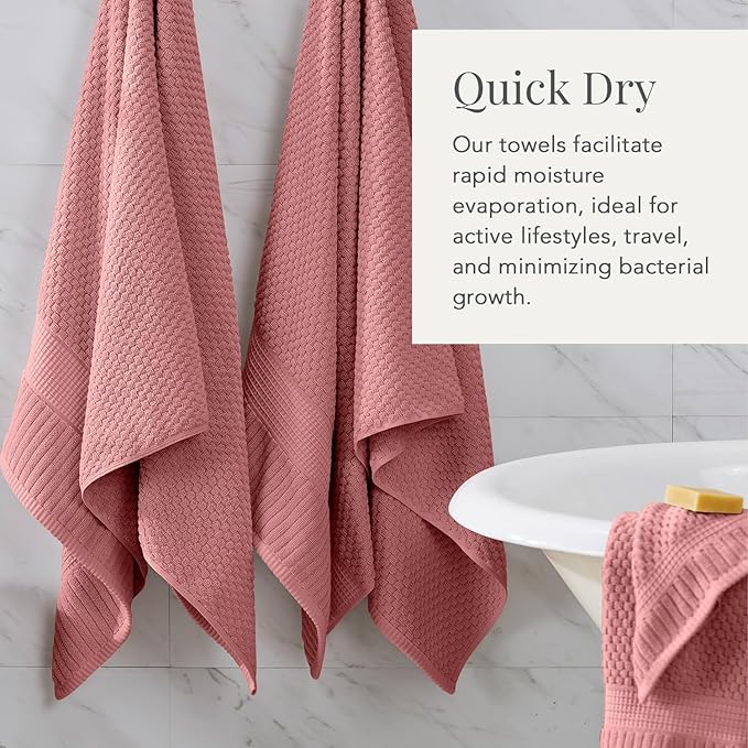 NY Loft 100% Cotton Bath Towel 4 Pack | Super Soft & Absorbent Quick-Dry Bath Towels 30" x 52" | Textured and Durable Cotton | Premium Thick Towels | Trinity Collection (4 Pack Bath Towel, Rose)