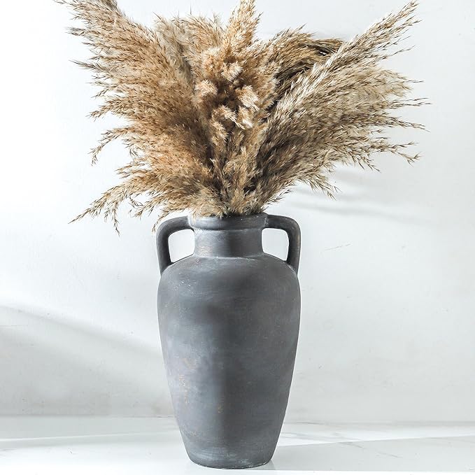 Ceramic Vase - 11.41 Inch Tall Rustic Vase with 2 Handles for Home Decor, Boho Decor Decorative Vases, Terracotta Vases for Farmhouse, Living Room, Shelf, Table