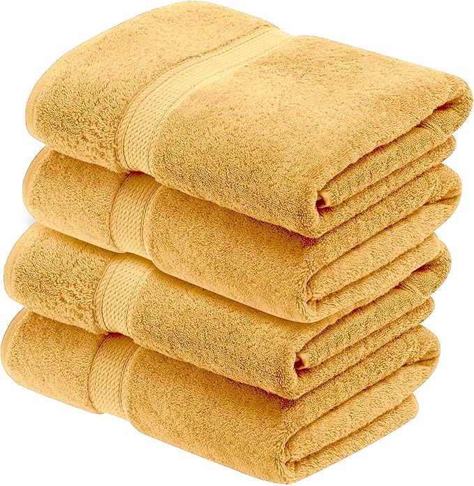 BLUENILEMILLS Madison Egyptian Cotton Bath Towels, Towel Set for Bathroom, Shower, 900 GSM, Bathroom Decor, Highly Absorbent and Ultra-Soft Towels, Bath Essentials, Towels, Set of 4, Gold
