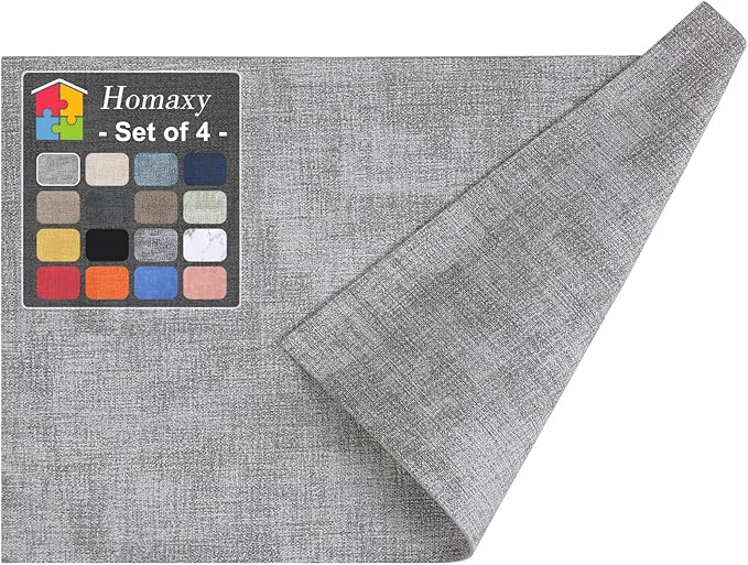 Homaxy Faux Leather Heat Resistant Placemats for Dining Table Set of 4, Waterproof Wipeable Washable PU Table Mats, Easy to Clean Anti-Slip Place Mats, 11.8" x 17", Light Grey