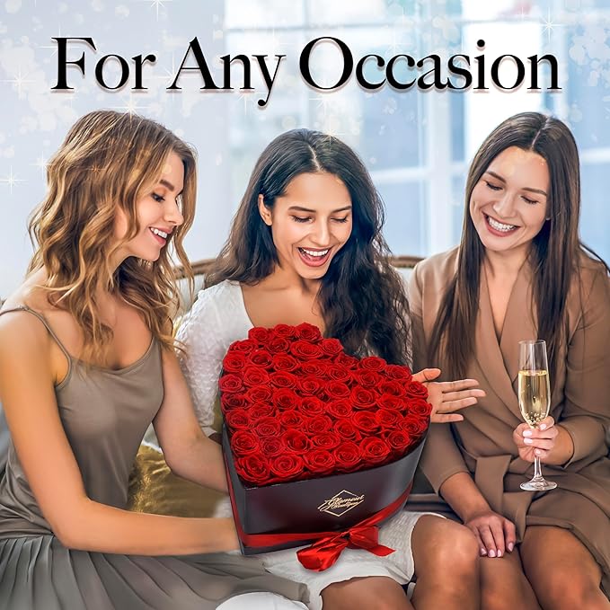 GLAMOUR BOUTIQUE 50 Flower Forever Heart Shape Box - Preserved Roses Gift for Her, Preserved Flowers, Red