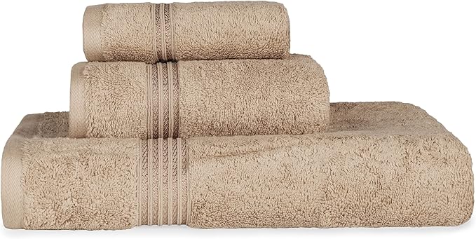 Superior Egyptian Cotton 3-Piece Towel Set, Basic Towels For Bathroom, Home Decor, Guest Bath, Shower, Apartment, Included 1 Face, 1 Hand, 1 Bath Towel, Washcloth, Quick Dry, Taupe