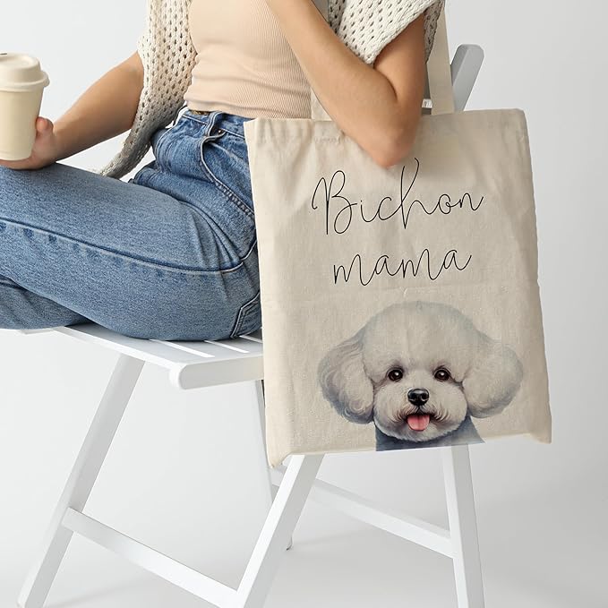 Dog Mama Tote Bag – Cute Dog Lover Canvas Bag, Reusable Shopping Shoulder Bag for Women, Pet Mom Gift,