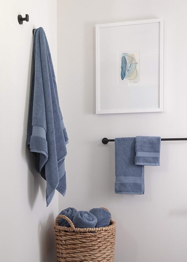 100% Organic Cotton Bath Towel Set | Bathroom Luxury Towel Set of 6 | GOTS Certified | Hotel Premium Towels | 700 GSM | 2 Bath Towel 30 x 56 | 2 Hand Towel 16 x 30 | 2 Wash Cloth 13 x 13 | Dark Blue