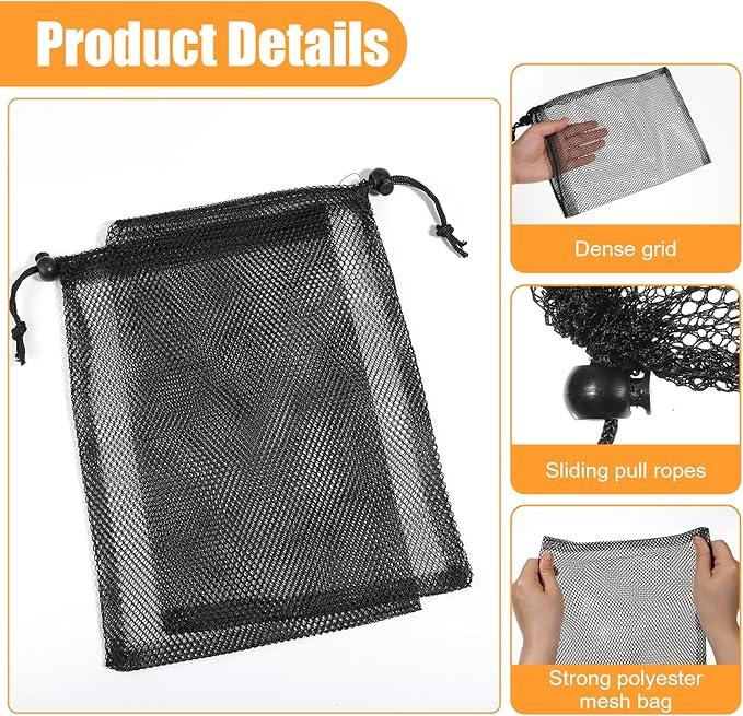 10PCS 8X12inch Mesh Drawstring Bag with Cord Lock Closure, Nylon Mesh Laundry Bags for Storage Travel Sports Ball