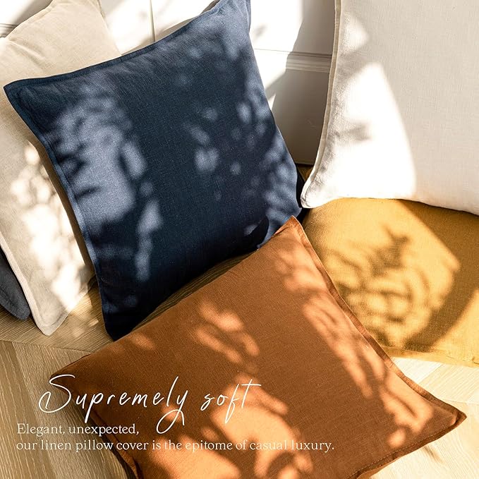 Foindtower Pack of 2, Decorative Linen Soild Throw Pillow Covers Soft Accent Square Cushion Case Boho Farmhouse Pillowcase for Chair Couch Sofa Bedroom Living Room Home Decor 20 x 20 Inch Navy Blue