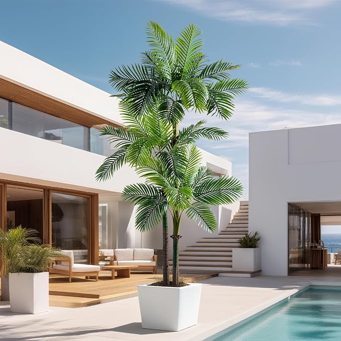 9.1FT Artificial Phoenix Palm Tree with Coconut Fruit Outdoor Indoor Decor Large Faux Coconut Silk Palm Tree Tropical Fake Tree Large Faux Sago Palm Plant for Home Yard Outside Patio Poolside