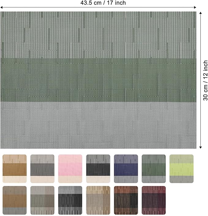 Placemats Set of 6, Vinyl Woven Place Mats Indoor Set of 6 Washable Wipeable PVC Table Mats Heat-Resistant Non Slip Placemat for Kitchen Dining Outdoor Table (Gray Sage Green, Set of 6)