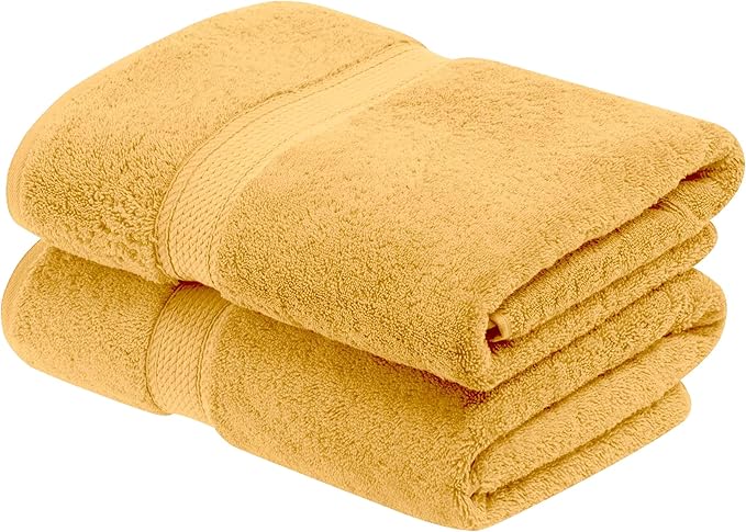 BLUENILEMILLS Madison Egyptian Cotton Bath Towels, Towel Set for Bathroom, Shower, Hotel, Plush, 900 GSM, Highly Absorbent and Ultra-Soft Towels, Bath Essentials, Towels, Set of 2, Gold