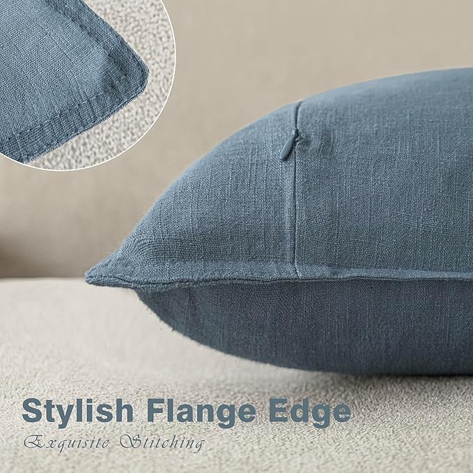 Foindtower Set of 2, Decorative Linen Soild Throw Pillow Covers Soft Accent Cushion Euro Case Boho Farmhouse Pillowcase for Chair Couch Sofa Bedroom Living Room Home Decor 16 x 16 Inch Misty Blue