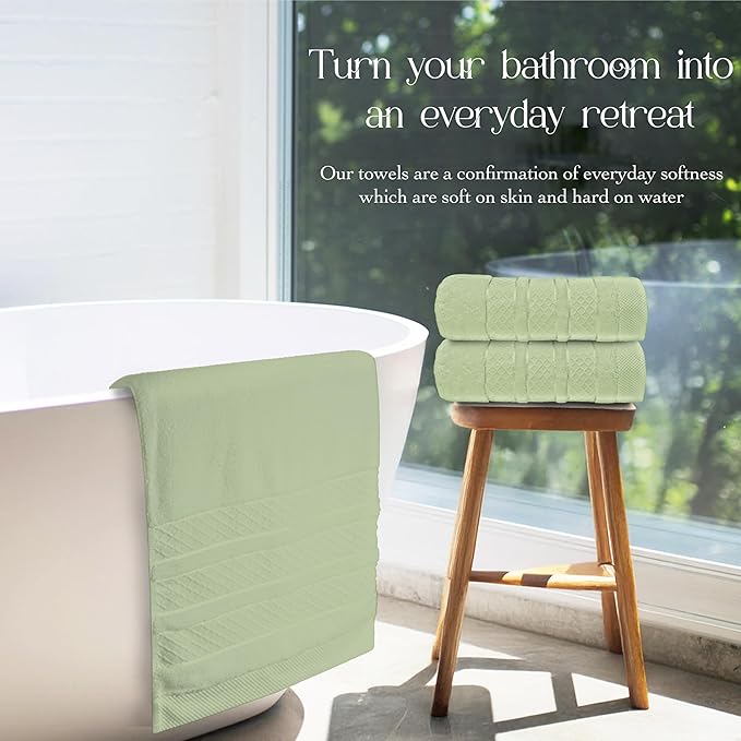 Premium Towel Set: Super absorbent, quick-drying, soft, plush. Features hanging loop, fade-resistant, eco & skin-friendly dyes. Luxury dobby design for bath or spa. (Sage Green, Bath Towel Set of 4)