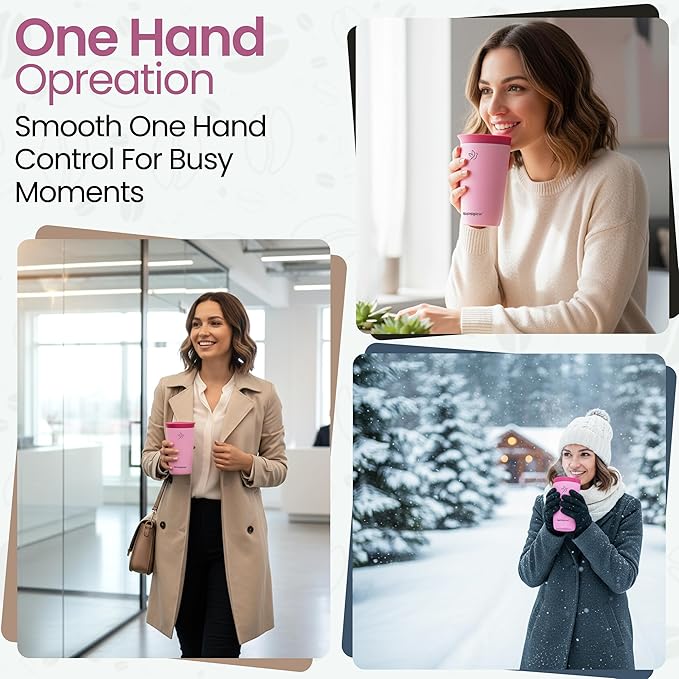 Travel Coffee Mug Tumbler, Reusable Iced Coffee Hot Coffee Cup, Double Wall Insulated Thermal Stainless Steel Material, Gift for Women Men, Perfect for Camping Travelling, 12 oz, Pink