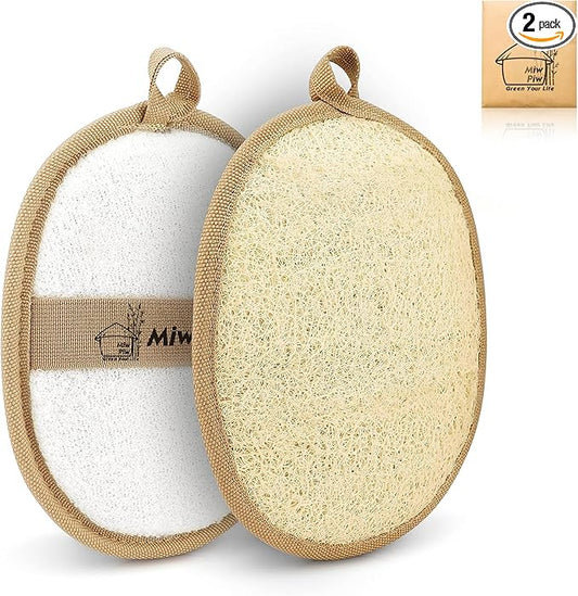 Natural Loofah Exfoliating Body Scrubber (Pack 2- Size L), Loofah Bath Sponge, Luffa for Women and Men, 100% Biodegradable Compostable, Dye Free, Zero Waste Eco Friendly Sustainable (4.7" x 6.3" each)