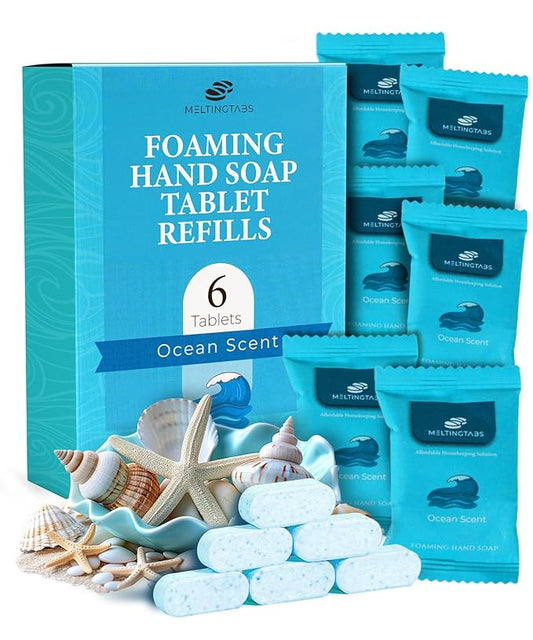 Foaming Hand Soap Tablets Refill 10 Tablets – Ocean Scent, 6-Pack Concentrated Tablets for Foaming Soap, Quick Dissolve and Mess Free