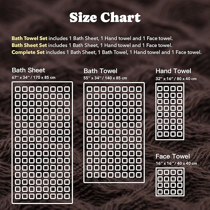 Luxury Japanese Cotton Waffle Bath Towel | Plush, Absorbent, and Quick Dry | Free Storage Bag Included (Dark Cocoa, Bath Sheet Set (3-Piece))