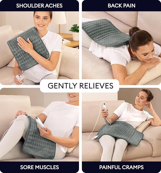 GENIANI Electric Throw - Heating Pad for Back Pain & Cramps Relief - Auto Shut Off, Machine Washable, Moist Heat Pad for Neck & Shoulder - Christmas Gift for Women, Extra Large 24 x 12 inches