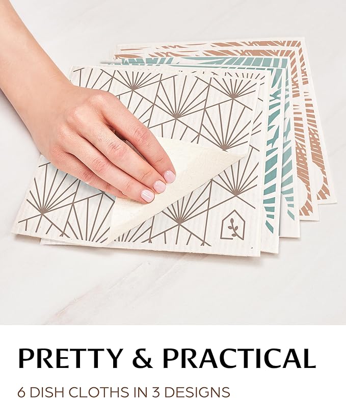 Swedish Dish Cloths for Kitchen - Reusable Dishcloths for Washing Dishes - Each Cellulose Dish Cloth Replaces 15 Rolls of Paper Towels and is More Absorbent Than a Sponge - Dishcloth Set of Six