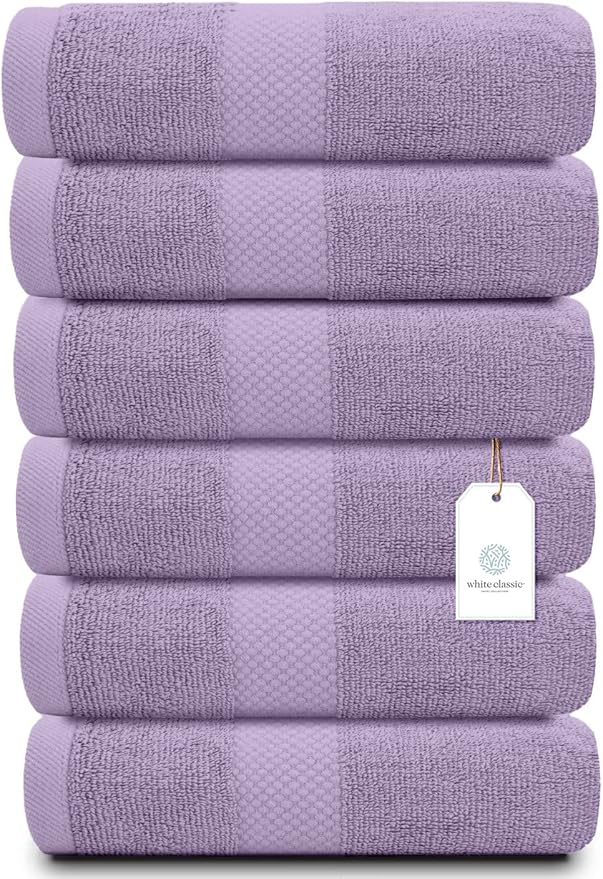 White Classic Luxury Lavender Hand Towels - Soft 100% Turkish Cotton | Highly Absorbent Hotel spa Bathroom Towel Collection | 16x30 Inch | Set of 6