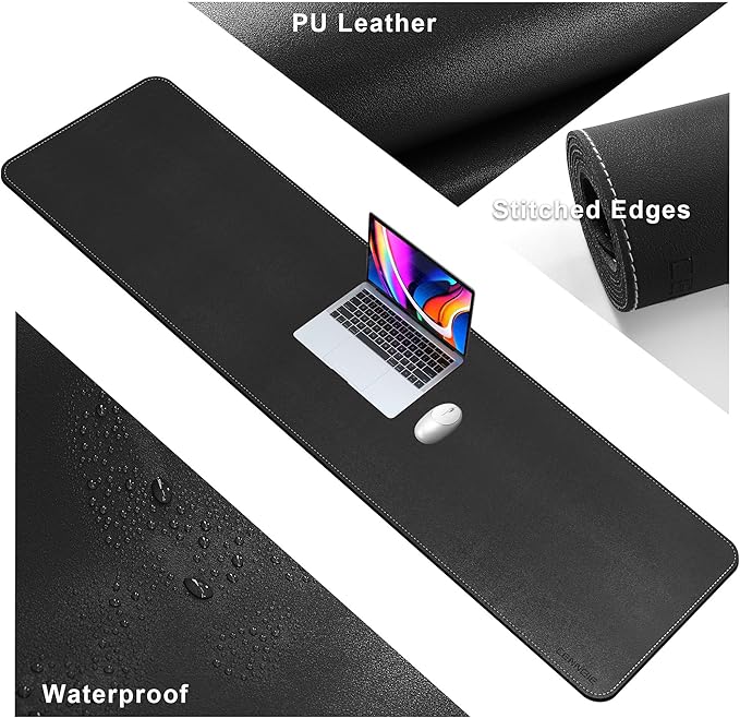 CENNBIE Leather Desk Mat Large, 66.9" x 16" Desk Pad Blotter Protector, Extended Non-Slip Mouse Pad, Waterproof PU Leather Large Mouse pad for Desk Office and Home (Black)