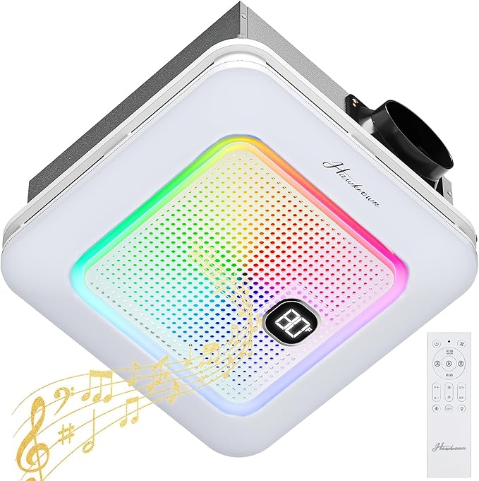Bathroom Exhaust Fan with Bluetooth Speaker, 230 CFM 1.0 Sone Bathroom Exhaust Fan with Light, 3 Dynamic Light, 7 LED Color, 3 Color Temperatures, Nightlight,Remote, Easy Install (White)