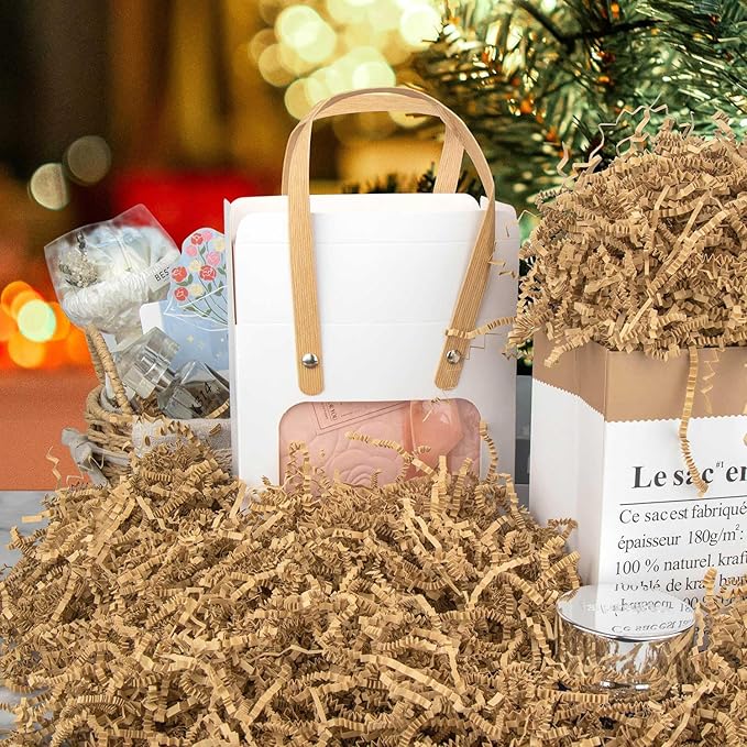 8.5oz Crinkle Paper Filler, Gift Baskets Gift Boxes Crafts Shredded Cut Paper Packaging Decorative Stuffing & Cushioning Confetti for Easter Birthday Wedding Party Favor Brown