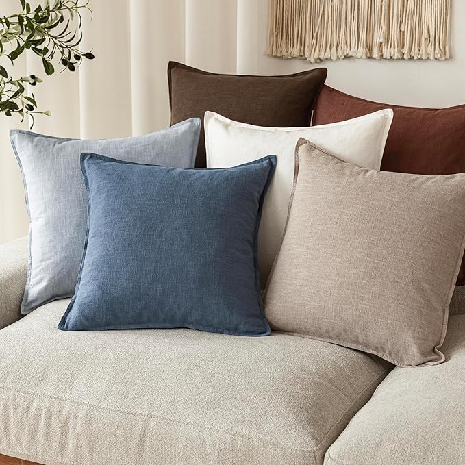 Foindtower Pack of 2, Decorative Linen Soild Throw Pillow Covers Soft Accent Euro Cushion Case Farmhouse Neutral Pillowcase for Chair Couch Sofa Bedroom Living Room Home Decor 26 x 26 Inch Dark Blue