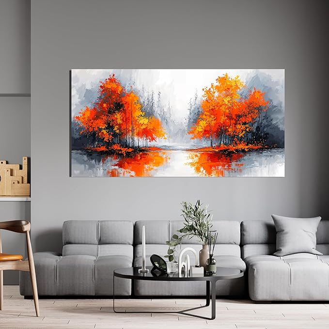Canvas Wall Art Decor Modern Large Wall Art for Living Room Canvas Art Wall Decor Fall Orange Artwork for Walls Landscape Black and White Wall Art Prints Bedroom Office Home Decor 24" X 48"