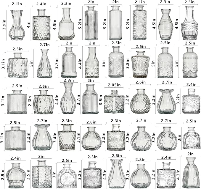 Glass Bud Vase Set of 40 Pcs Small Minimalist Vases for Flowers, Vintage Rustic Home Decor for Table Centerpiece Wedding Party, Modern Clear Aromatherapy Bottle for Living Room Bedroom